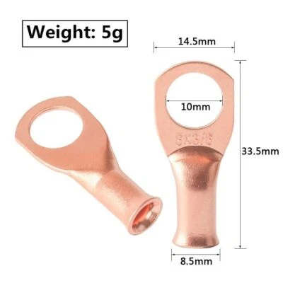 AWG 5x 8 Gauge Ring 3/8" Hole Terminal Battery Lug Bare Copper Un-Insulated - Image 1 of 3