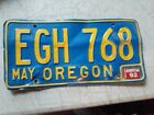 MAY 1992 OREGON License Plate EGH 768