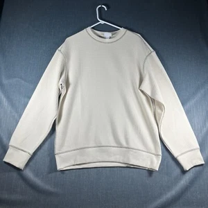 HM Mens Sweater Ivory Waffled Long Sleeve Pullover Loose Fit Size M Polyester - Picture 1 of 11