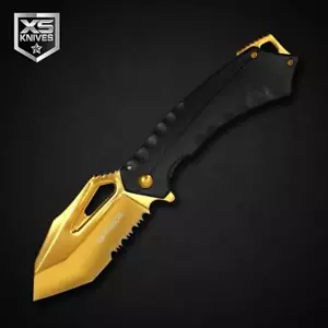 7.5" TACTICAL Golden Spring Assisted Open Folding Pocket Knife Tanto Blade EDC - Picture 1 of 5