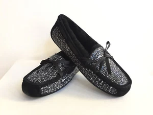 UGG SYMONA FRILL METALLIC BLACK SHEARLING LINED SLIPPERS US 12 / EU 43 /UK 10.5  - Picture 1 of 9