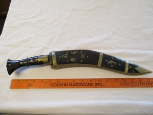 Vintage 12.5In. Blade Khukuri Knife Dhankuta, Nepal. Horn & Brass. No Utility.C4 - Picture 1 of 17