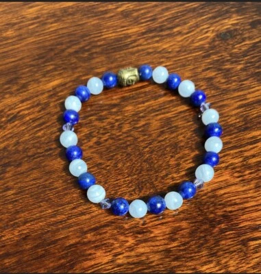 Bracelet véritables perles semi précieuses,  Lapis Lazuli / Calcédoine Bleue 6mm - Imagen 1 de 2