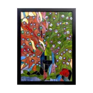 Peacock 24 in. Wall Art Decor, Hand Rolled Art Glass Style - Picture 1 of 5