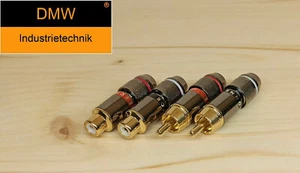 High End Cinch Stecker 2 Stück vergoldet Metall Ø 6mm  Audio Schwarz Rot Stereo - Bild 1 von 3