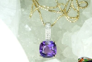 NUEVO Colgante y Cadena de Amatista y Diamantes Minados Amarillo Genuino 9 quilates Oro Amarillo Real Minado - Imagen 1 de 3