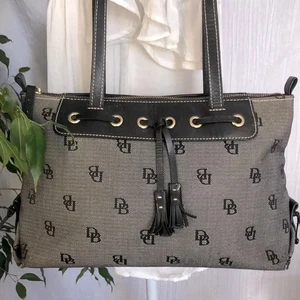 Vintage DOONEY & BOURKE gray & black canvas leather signature logo satchel bag - Picture 1 of 16