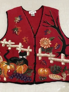 Chaleco Suéter De Colección Talbots Para Mujer Talla XL Bordado Calabazas Hojas Girasoles - Imagen 1 de 10