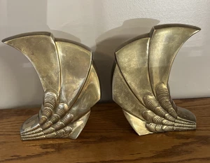 Vintage Art Deco Brass Bookends Heavy Regency Hollywood Glamour MCM Unique - Picture 1 of 16