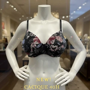 Neu ohne Etikett Cacique leicht gefütterter Balconette-BH schwarz rosa Blumen Spitze 40H T-Shirt neu - Bild 1 von 11
