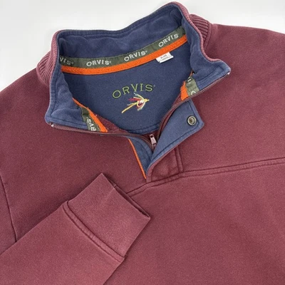 Orvis Pullover Sweater Mens XL Maroon 1/4 Zip Button Flap Camping Hiking - Image 1 of 4