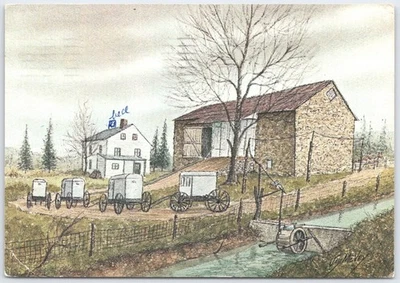 Vintage Amish Farm Postcard Dutch Art Jay McVey Lancaster PA 1978 - Image 1 of 2