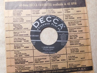 Bing Crosby ~ White Christmas / Silent Night - EP - DECCA # 91123 - NEAR MINT MI - Image 1 of 2