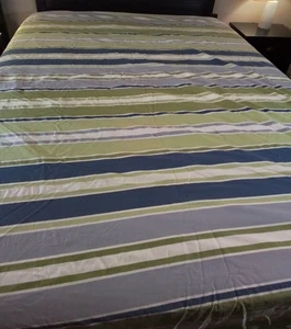 Pottery Barn King Bettbezug weiß blau grün Porto gestreift 100% Baumwolle Küste - Bild 1 von 10