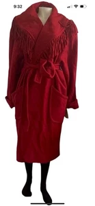 NWT Vintage 80s wool blend hot red big fringe open swing/belt coat size 122w - Picture 1 of 11