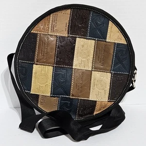 Jean Patch Leather Round Purse 11" Shoulder Bag Jeans Patchwork Denim Strap - Picture 1 of 23