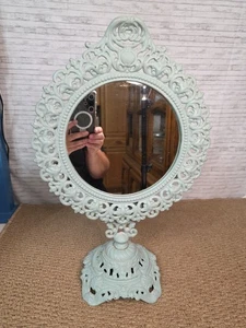 Vintage Victorian Table Top Vanity Oval Mirror Cast Iron Ornate Swivel MCM - Picture 1 of 15