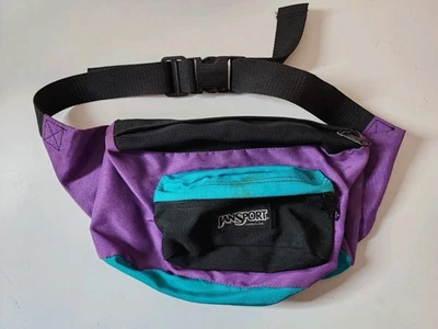 Riñonera JanSport vintage años 90 púrpura verde clip hebilla ajustable hecha en EE. UU. Foto 1 de 4