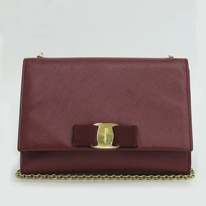 Ferragamo 22 B558 Red Color Saffiano Genie Gold Metal Barra Mini Flap Chain Cros - Picture 1 of 4