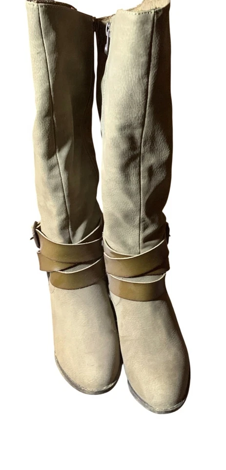 Botas hasta la rodilla de cuero sintético marrón Blowfish para mujer talla 8 con correas de hebilla y S Foto 1 de 4