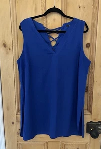 Blue CAMI vest TOP Sleeveless Plus Size 20 Beach Holiday Plain Smart tunic - Foto 1 di 4
