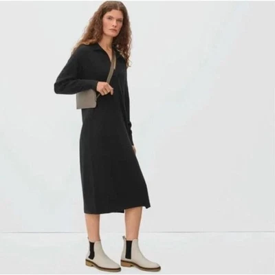Everlane The Cashmere Polo Dress Collar V Neck Long Sleeve Black XS - Image 1 of 4