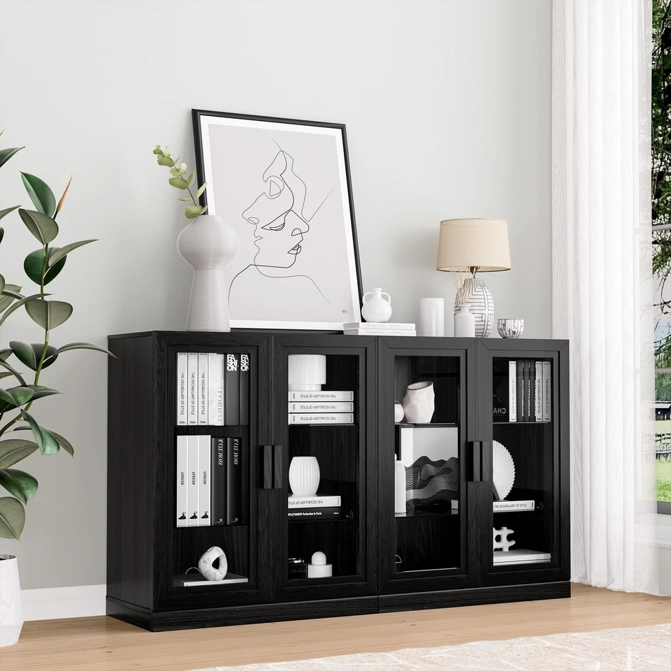 62" W x 31" H x 16" D Large Sideboard Buffet Cabinet with 4 Glass Doors,2 Adj... - Image 1 of 4