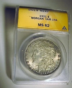 1921 P BU MORGAM DOLLAR VAM 19A Quad left stars Retained Cud AMERICA ANACS MS62 - Picture 1 of 1