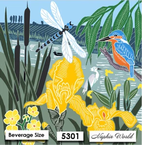 (5301) TWO Individual Paper BEVERAGE / COCKTAIL Decoupage Napkins DRAGONFLY POND - Picture 1 of 3