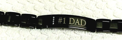 Día del Padre - Pulsera Identificación Personalizada "#1 PAPÁ" para Papá, 8.5" L, Negra S/S Foto 1 de 4