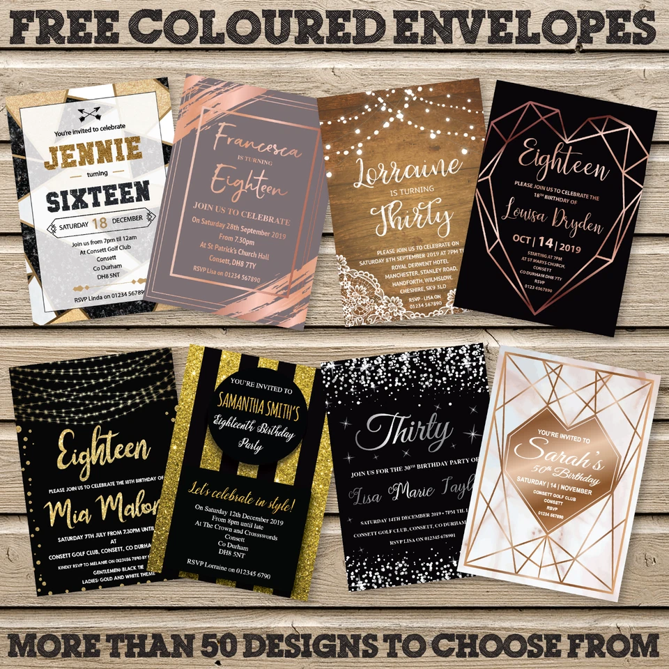 18th 21st 30th 40th 50th 60th Birthday Invitations Personalised, Party Invites