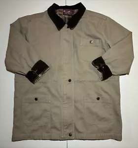 Mens L VTG Denim & Co Corduroy Collar Field Chore Barn Coat Jacket Flannel Lined - Picture 1 of 7