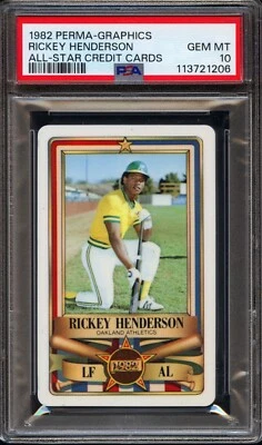RICKEY HENDERSON 1982 PERMA-GRAPHICS ALL-STAR PSA 10 GEM MINT HOF CREDIT CARD! - Image 1 of 4