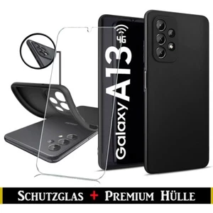 Für SAMSUNG GALAXY A13 4G - Silikon Schwarz Schutz Hülle + HD Panzerfolie Glas - Bild 1 von 12
