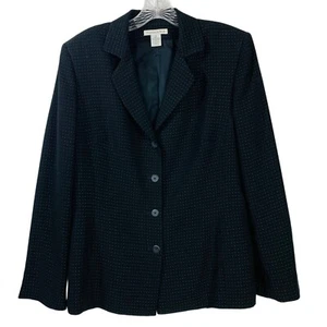 Preston & York Classic Blazer Size 12 Black Micro Polka Dot Lined Preppy Career - Picture 1 of 14