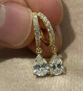3Ct Pear Lab Created Diamond Drop Dangle Wedding Earrings 14K Yellow Gold Plated - Picture 1 of 4
