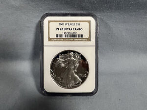 2001 W $1 NGC PF70 ULTRA CAMEO PROOF SILVER EAGLE SPOT FREE BROWN LABEL