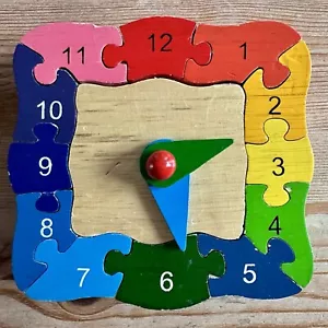 Wooden Clock Number Jigsaw Puzzle Kids Play Learn The Time Educational Colours - Picture 1 of 4