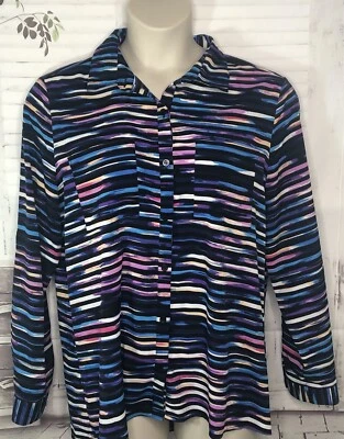 Blusa Top Attention Negra a Rayas de Gasa Mangas con Pestaña Enrollable Carrera XL X Grande Foto 1 de 4