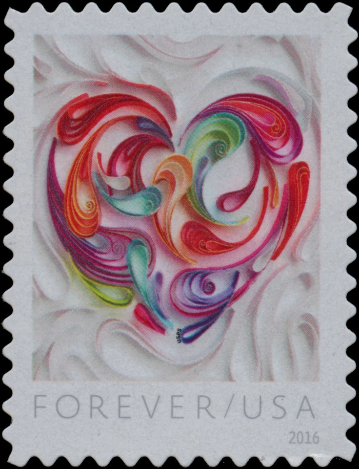 US Love Quilled Paper Heart Forever Stamp Single Scott #5036 - Image 1 of 1