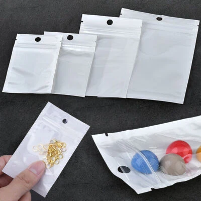 100 Pezzi Sacchetti Bianchi Trasparenti Food-Grade Zip Chiusura a Stampa - Immagine 1 di 4