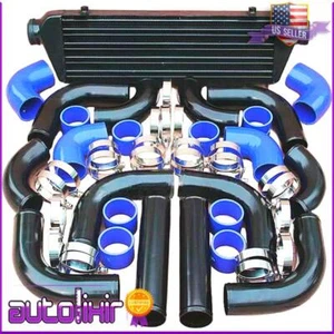 2.5" 76MM INTERCOOLER + INTAKE PIPING KIT BLACK+T CLAMP+SILICONE HOSE+BLUE 12PCS - Bild 1 von 7