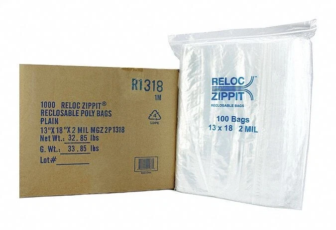 200 Reloc Zippit Bags 13x18 Clear 2 Mil Poly Reclosable Large Jumbo Size 13"x18"
