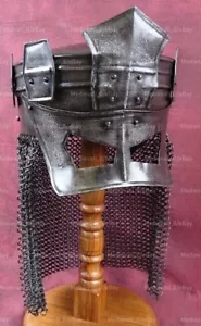 Medieval Undead Helmet 18G Blackened STEEL With Chainmail Viking Fantasy Helmet - Picture 1 of 4