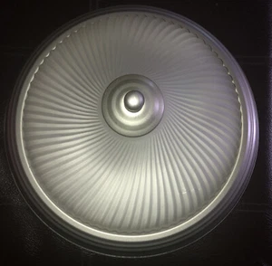 11in Textured Nickel Silver Tone Flush Dome Frosted Ribbed Glass Used - Picture 1 of 3