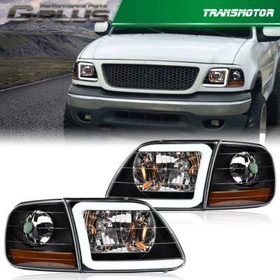 Fit For 97-04 F150 Expedition Black LED Tube Headlights & Corner Parking Lights - Image 1 of 4
