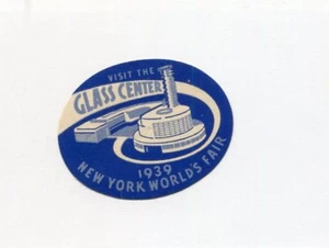 Poster Stamp Label NYWF 1939 NY Worlds Fair VISIT THE GLASS CENTER - Picture 1 of 2