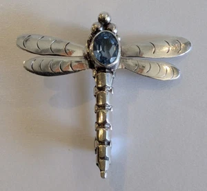 Vintage Sterling Silber Libelle Brosche Anstecknadel mit blauem Stein - Bild 1 von 16