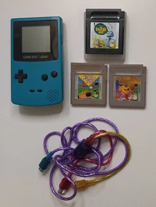 Nintendo Teal Game Boy Color with Green Pokemon Case, Link Cable & 3 Games - Picture 1 of 5