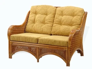Lounge Loveseat Sofa Jam Natural Handmade Rattan w/Light Brown Cushions, Cognac - Picture 1 of 4